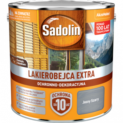 Sadolin Extra lakierobejca 2,5L SZARY JASNY PÓŁMAT do drewna fasad domków okien drzwi