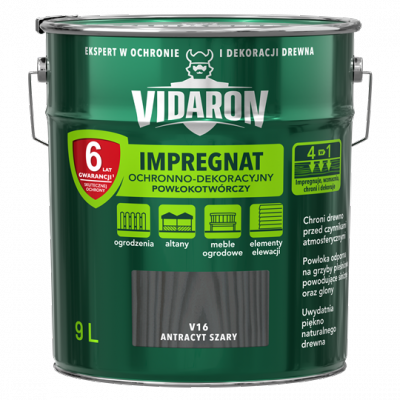 Vidaron Impregnat 9L V16 ANTRACYT-OWY Szary do drewna powłokotwórczy ochronny ogrodzeń altan elewacji ochronny