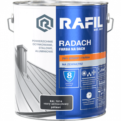 Radach 10L ANTRACYT-OWY RAL7016 PÓŁMAT farba na dach Rafil szary ocynk stal aluminium 