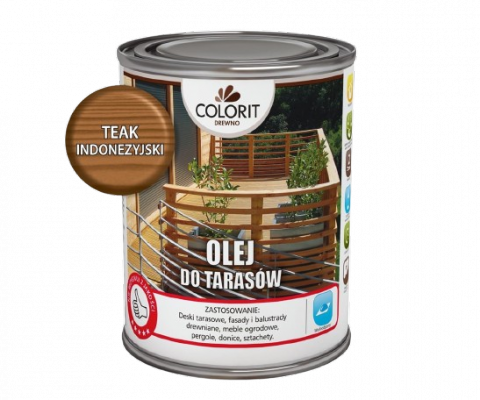 Colorit Olej Do Drewna Tarasów 0,75L TEAK INDONEZYJSKI TIK TEK 750ml mebli ogrodowych desek tarasowych