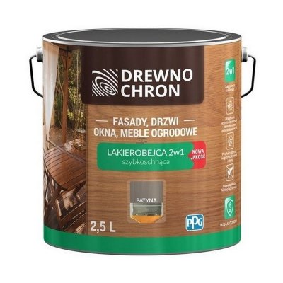 Drewnochron 2w1 Lakierobejca PATYNA szary 2,5L do drewna szybkoschnąca wodna wewnętrzna zewnętrzna podbitki altanki