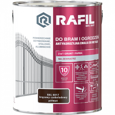 Rafil 3L Bram Ogrodzeń BRĄZ-OWY Czekoladowy RAL8017 PÓŁMAT farba ocynk stal aluminium bramy ogrodzenia do