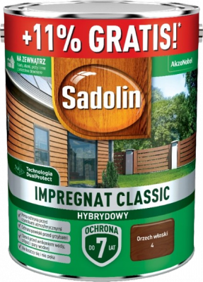 Sadolin Classic impregnat 4,5L + 0,5L ORZECH WŁOSKI 4 do drewna clasic Hybrydowy płotów altanek fasad