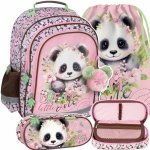 PANDA PLECAK z MISIEM DLA UCZENNIC SZKOLNY DZIEWCZĘCY DO 1 KLASY ZESTAW 3w1
