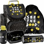 TORNISTER SZKOLNY EMOTKI SMILEY DO 1 KLAS KOMPLET 5ele BUŹKI EMOTIKONY PASO