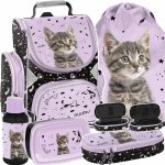 KOMPLET 5w1 TORNISTER KOT DLA DZIEWCZYNY SZKOLNY Z KOTKIEM DO 1 KLASY KOTEK