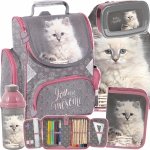 PASO TORNISTER SZKOLNY KOTY DZIEWCZĘCY Z KOTKIEM KOMPLET 5w1 KOTKI