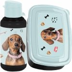 KOMPLET 2w1 BIDON ŚNIADANIÓWKA DLA UCZENNICY Z PIESKAMI DO SZKOŁY PIESEK