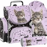 TORNISTER KOT DZIEWCZĘCY SZKOLNY Z KOTKIEM DO 1 KLASY KOTEK KOMPLET 3w1