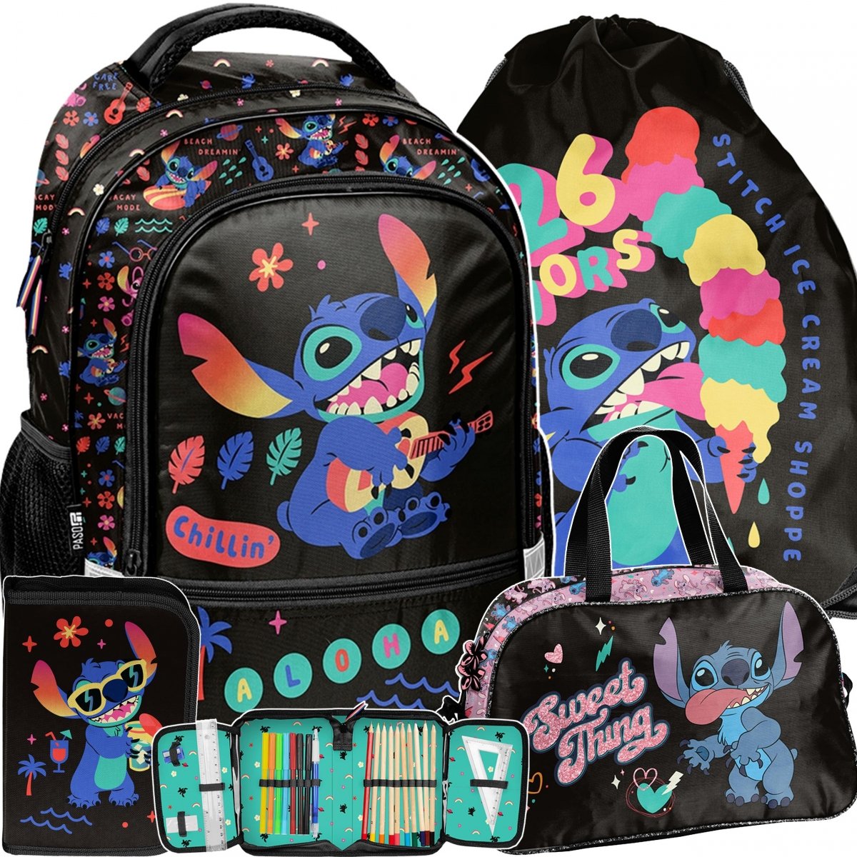 ZESTAW 4w1 STICH LILO PLECAK SZKOLNY DZIEWCZĘCY DO KLAS 1-4