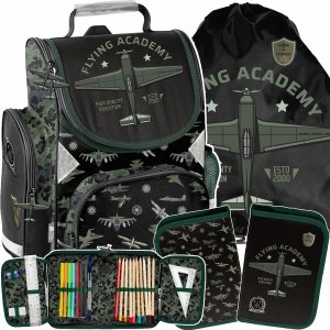 SAMOLOTY TORNISTER SZKOLNY DLA CHŁOPAKÓW DO KLAS 1-4 PODSTAWÓWKI ZESTAW 3el