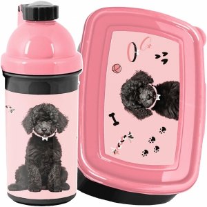 ZESTAW 2w1 BIDON ŚNIADANIÓWKA DLA UCZENNIC Z PIESKAMI DO SZKOŁY PASO PIESEK