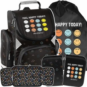 TORNISTER SMILEY SZKOLNY DO KLAS 1-4 DO PODSTAWÓWKI BUŹKI ZESTAW 3w1 EMOTKI