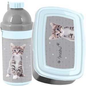 ZESTAW KOTEK BIDON ŚNIADANIÓWKA Z KOTKIEM KOMPLET ŚNIADANIOWY DLA DZIEWCZYN