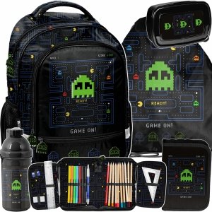 PAC-MAN PLECAK SZKOLNY DO PODSTAWÓWKI DO 1 KLASY GAMER GAMING ZESTAW 5 ele
