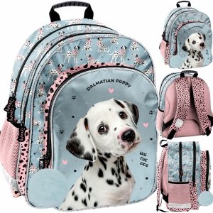 DALMATYŃCZYK PLECAK SZKOLNY Z PIESKIEM DLA DZIEWCZYNY DO 1 KLASY PIESEK DOG