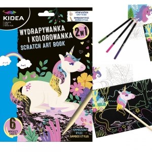 Jednorożec Wydrapywanka i Kolorowanka 2w1 Kidea 6 Kartek + Rysik [WKBKA]