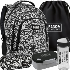 PLECAK KOMPLET 5w1 BACKUP SZKOLNY MŁODZIEŻOWY LITERY GRAFFITI 3 KOMOROWY
