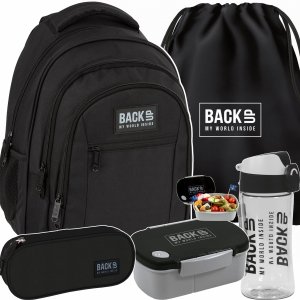 CZARNY PLECAK MŁODZIEŻOWY BACKUP SZKOLNY DERFORM 4 komorowy KOMPLET 5w1