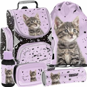 TORNISTER KOT DZIEWCZĘCY SZKOLNY Z KOTKIEM DO 1 KLASY KOTEK KOMPLET 5w1