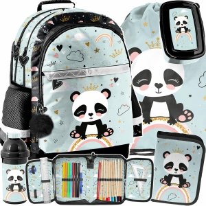 PANDA MIŚ PLECAK KOMPLET 5 ele. SZKOLNY DZIEWCZĘCY DO 1 KLASY Z MISIEM