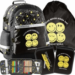 ZESTAW 3w1 SMILEY PLECAK SZKOLNY DZIECIĘCY TORNISTER BUŹKI EMOTKI EMITIKONY