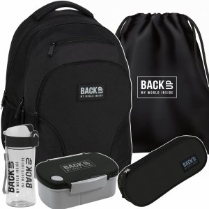 CZARNY KOMPLET 5el BACKUP PLECAK DUŻY SZKOLNY MŁODZIEŻOWY 3 KOM. CHŁOPIĘCY