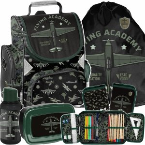 SAMOLOTY TORNISTER SZKOLNY DLA CHŁOPAKÓW DO KLAS 1-4 PODSTAWÓWKI ZESTAW 5el