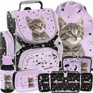 KOT DZIEWCZĘCY TORNISTER SZKOLNY Z KOTEM DO 1 KLASY KOTEK KOMPLET 5w1 CATS