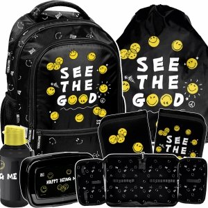 SMILEY PLECAK SZKOLNY DO 1 KLASY EMOTIKONY KOMPLET 5w1 BUŹKI EMOTKI PASO