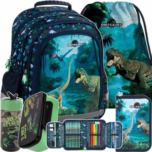 DINOZAURY ZESTAW 5el PLECAK DLA CHŁOPAKA SZKOLNY DO PODSTAWÓWKI DO KLAS 1-4