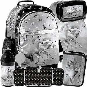 PLECAK SZKOLNY DZIEWCZĘCY DO KLAS 1-4 Z KONIEM HORSE KOŃ ZESTAW 5 ele