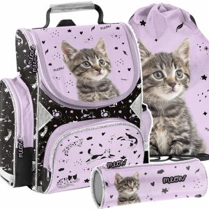 TORNISTER KOT DZIEWCZĘCY SZKOLNY Z KOTKIEM DO 1 KLASY KOTEK KOMPLET 3w1