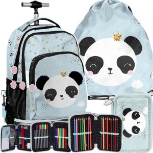 Panda Plecak na Kółkach z Misiem Dziewczęcy komplet [PP23PQ-671]