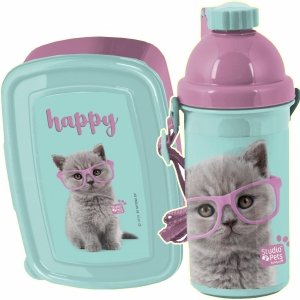 Śniadaniówka Bidon Kot Kotek dla Dziewczynki zestaw 2w1