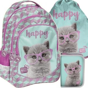 Plecak Szkolny dla Dziewczyny Komplet z Kotkiem Kot [PTF-181]