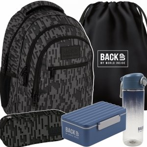 CZARNY PLECAK MŁODZIEŻOWY BACKUP SZKOLNY DERFORM 4 komorowy KOMPLET 5w1