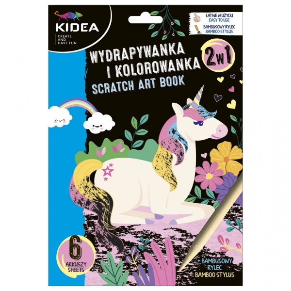 Jednorożec Wydrapywanka i Kolorowanka 2w1 Kidea 6 Kartek + Rysik [WKBKA]