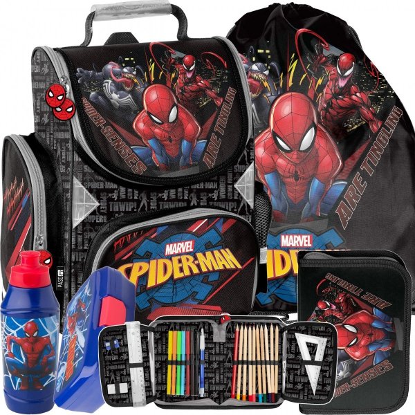 Wygodny Tornister Chłopięcy Spider Man w Zestawie 5 elem. [SP22NN-525]