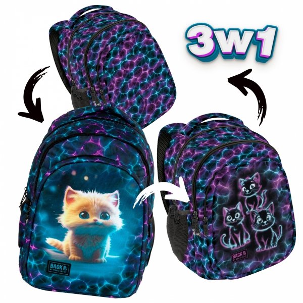 PLECAK KOTEK KOMPLET 5w1  BACKUP SZKOLNY MŁODZIEŻOWY CATS 3 WZORY