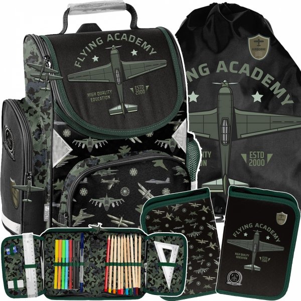 SAMOLOTY TORNISTER SZKOLNY DLA CHŁOPAKÓW DO KLAS 1-4 PODSTAWÓWKI ZESTAW 3el