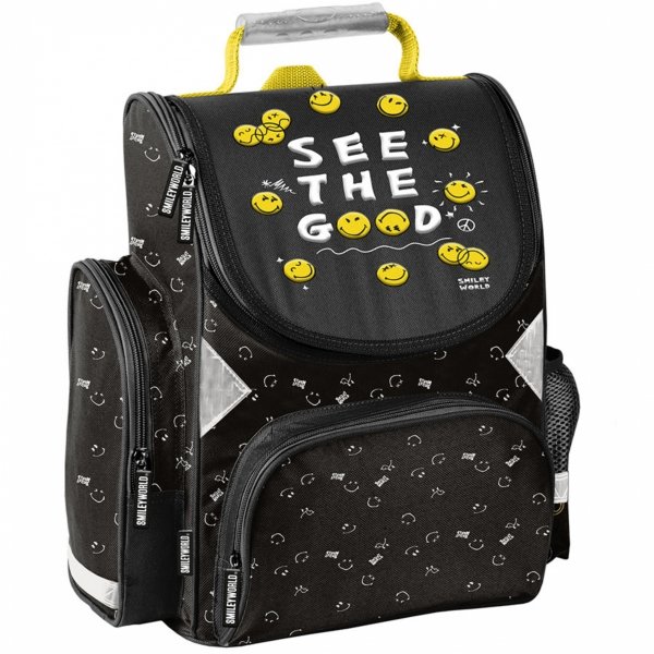 TORNISTER SZKOLNY EMOTKI SMILEY DO 1 KLAS KOMPLET 5ele BUŹKI EMOTIKONY PASO