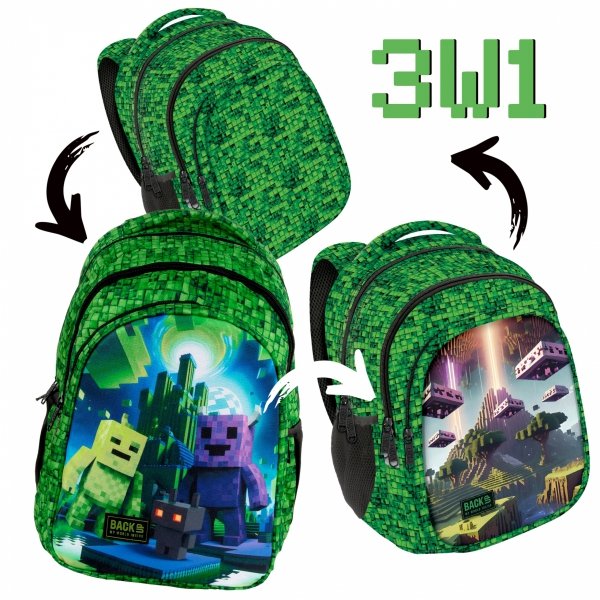 PIKSELE MINECRAFT PLECAK 3 WZORY BACKUP SZKOLNY MŁODZIEŻOWY ZESTAW 3 elem.