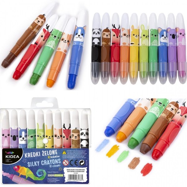 Kredki Żelowe 10 Kolorów Szkolne Zwierzaki Kidea [KZ10KKA]