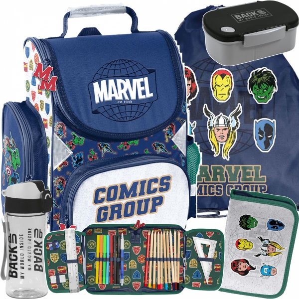 TORNISTER MARVEL COMICS SZKOLNY DLA CHŁOPAKA AVENGERS KOMPLET 5w1 PASO