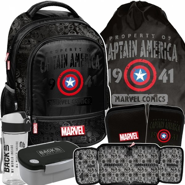 PLECAK SZKOLNY KAPITAN AMERYKA DO 1 KLASY DLA CHŁOPAKA AVENGERS ZESTAW 5el