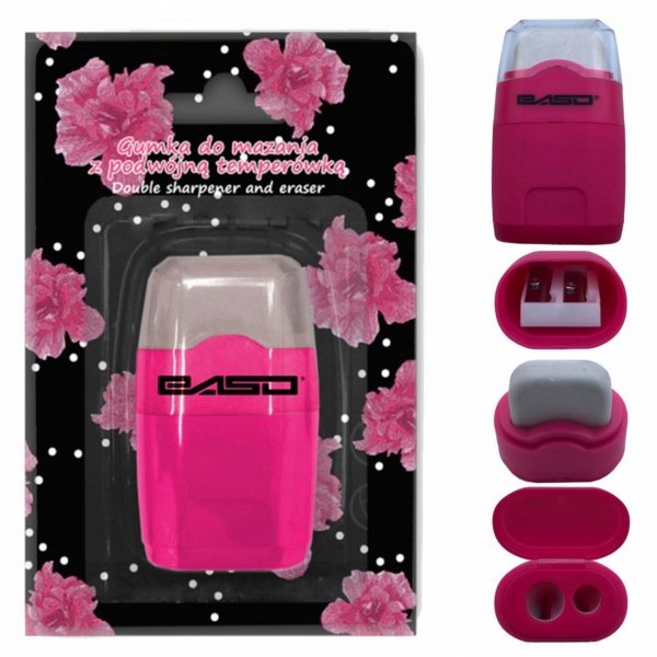 Różowa Podwójna Temperówka z Gumką Paso do Szkoły dla Dziecka