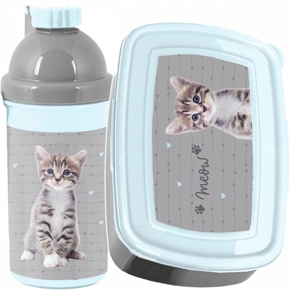 ZESTAW KOTEK BIDON ŚNIADANIÓWKA Z KOTKIEM KOMPLET ŚNIADANIOWY DLA DZIEWCZYN