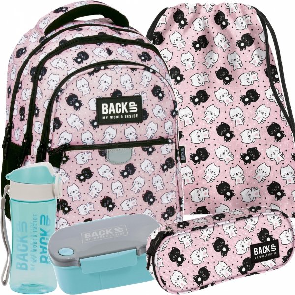 KOTKI ZESTAW 5w1 SZKOLNY PLECAK MŁODZIEŻOWY BACKUP Z KOTKAMI DZIEWCZĘCY