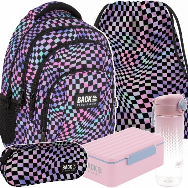 KOMPLET 5w1 PLECAK SZKOLNY MŁODZIEŻOWY BACKUP DLA DZIEWCZYNY SZACHOWNICA